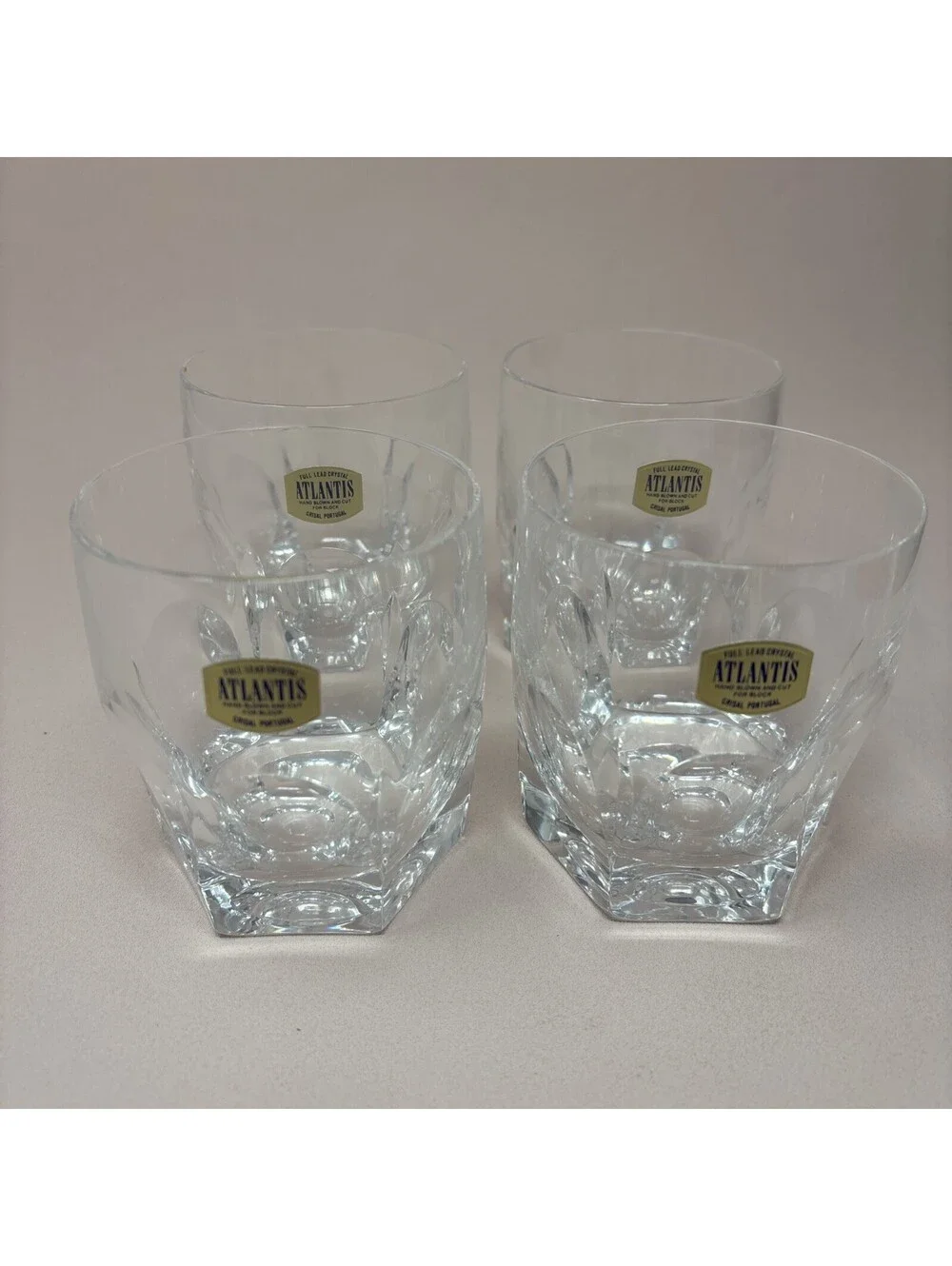 VTG Atlantis Crystal Glasses RARE Sara Old Fashioned Hand Blown Cut Set of 4 NEW